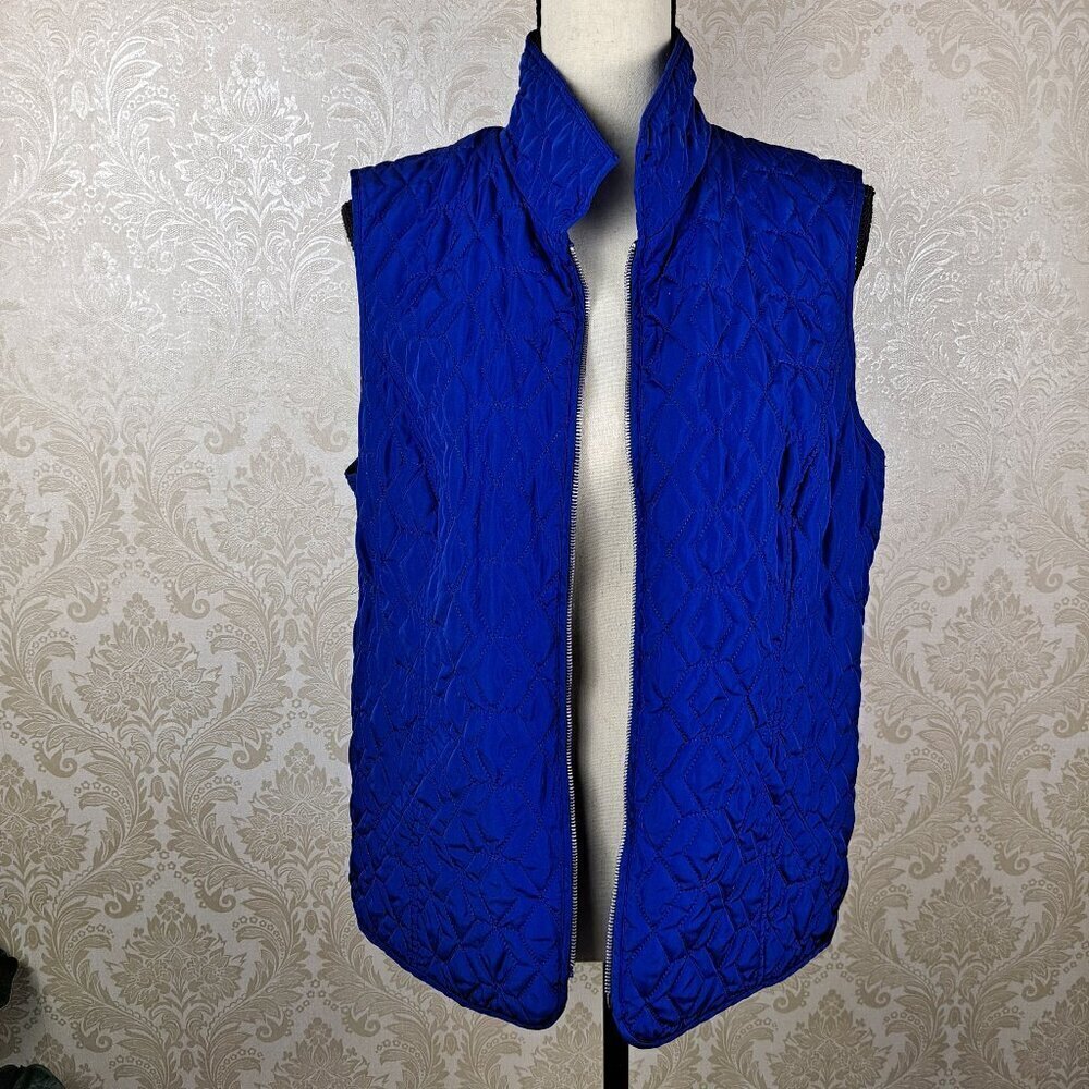 Chico's Size 2 (US Med) Cobalt Blue Sleeveless Vest Pockets Diamond Quilted